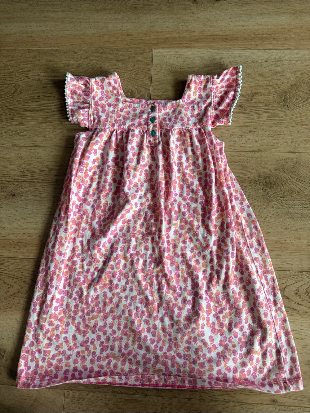 Girls' Pink Floral Flutter-Sleeve Pajama Nightgown